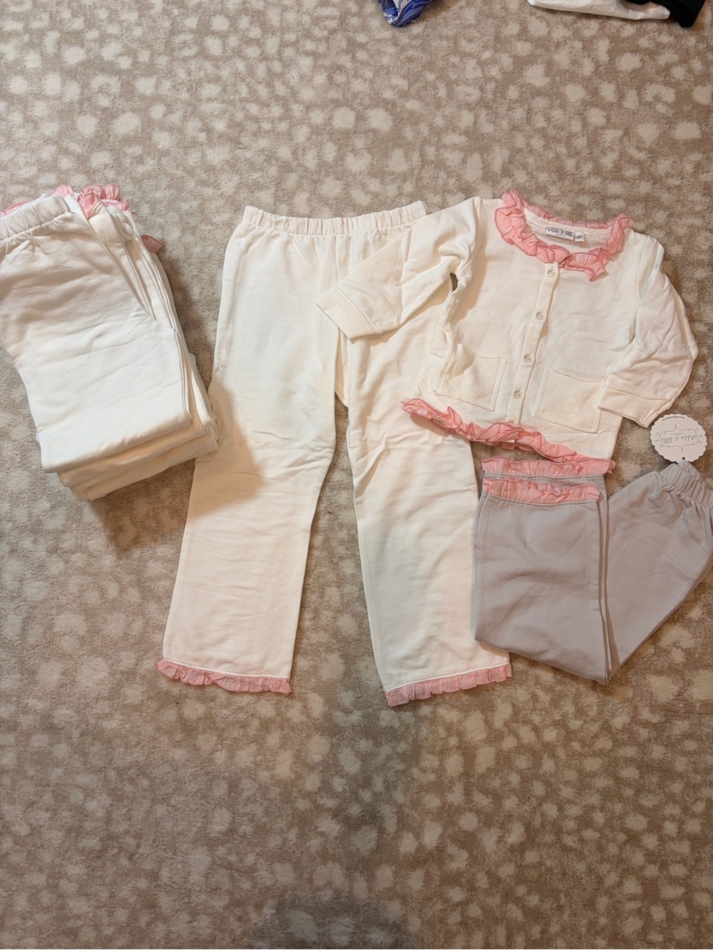 Lot of Cream Joggers with Pink Ruffle Trim